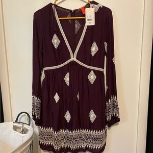 Embroidered long sleeve mini